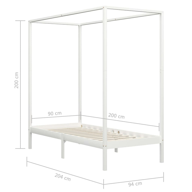 vidaXL fehér tömör fenyőfa baldachinos ágykeret 90 x 200 cm