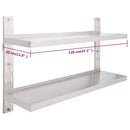 vidaXL kétszintes rozsdamentes acél falra szerelhető fali polc 120 x 30 cm