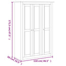 vidaXL háromajtós panamafenyő ruhásszekrény 118 x 50 x 171,5 cm