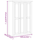 vidaXL fehér háromajtós panamafenyő ruhásszekrény 118 x 50 x 171,5 cm