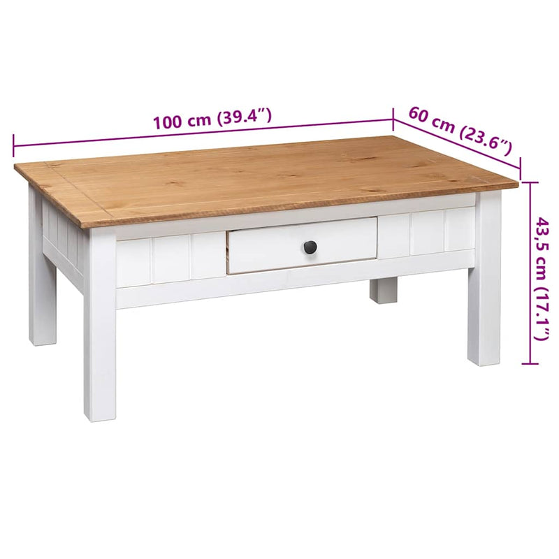 vidaXL fehér tömör fenyőfa dohányzóasztal 100 x 60 x 45 cm