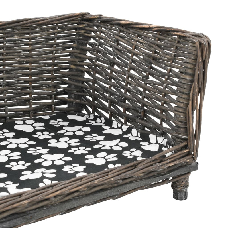 vidaXL szürke természetes fűzfa kutyakosár párnával 50 x 33 x 30 cm