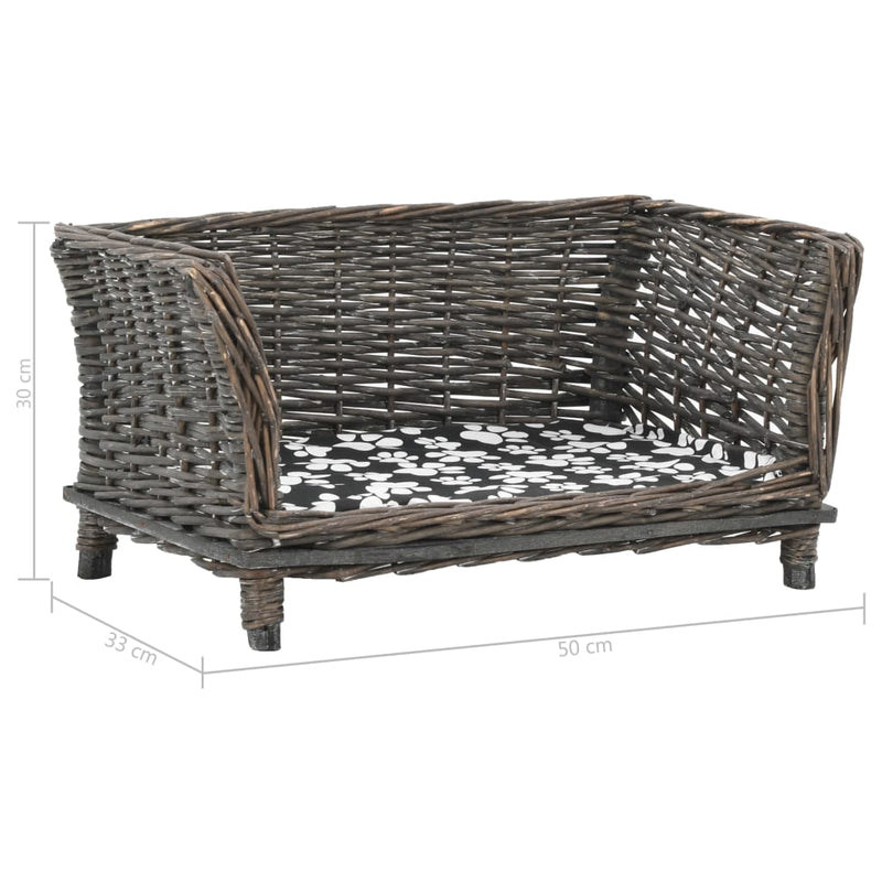 vidaXL szürke természetes fűzfa kutyakosár párnával 50 x 33 x 30 cm
