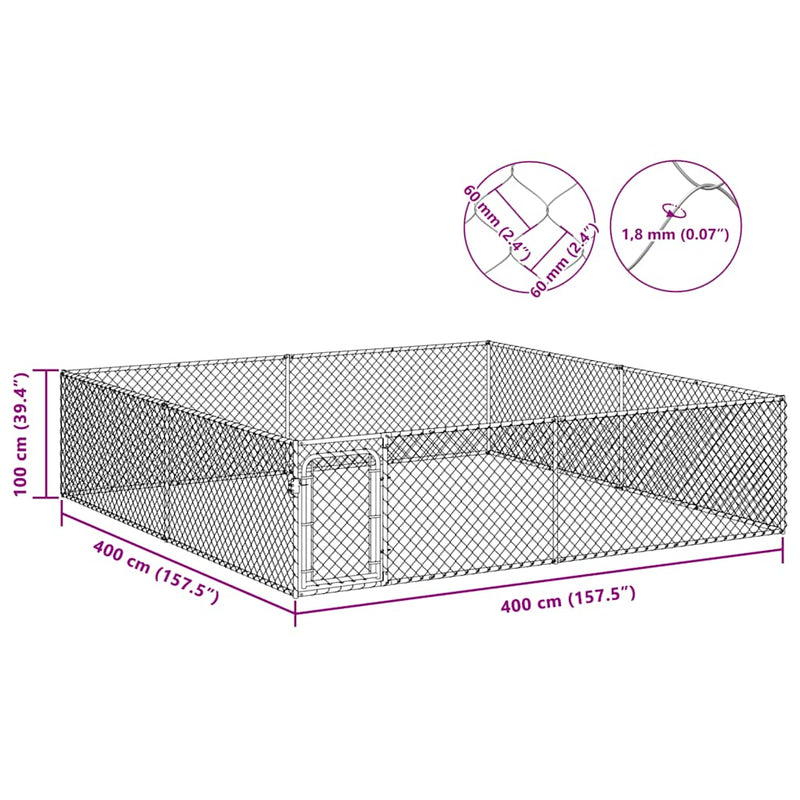 vidaXL kültéri horganyzott acél kutyakennel 4 x 4 x 1 m