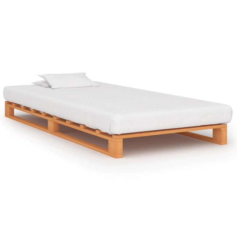 vidaXL barna tömör fenyőfa raklap ágykeret 90 x 200 cm