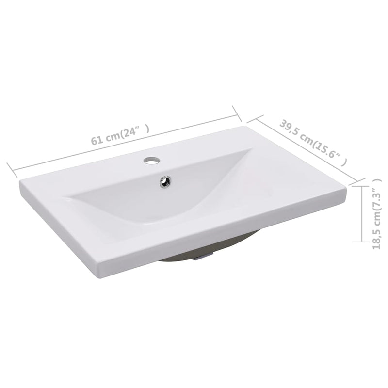 vidaXL fehér kerámia beépíthető mosdókagyló 61 x 39,5 x 18,5 cm