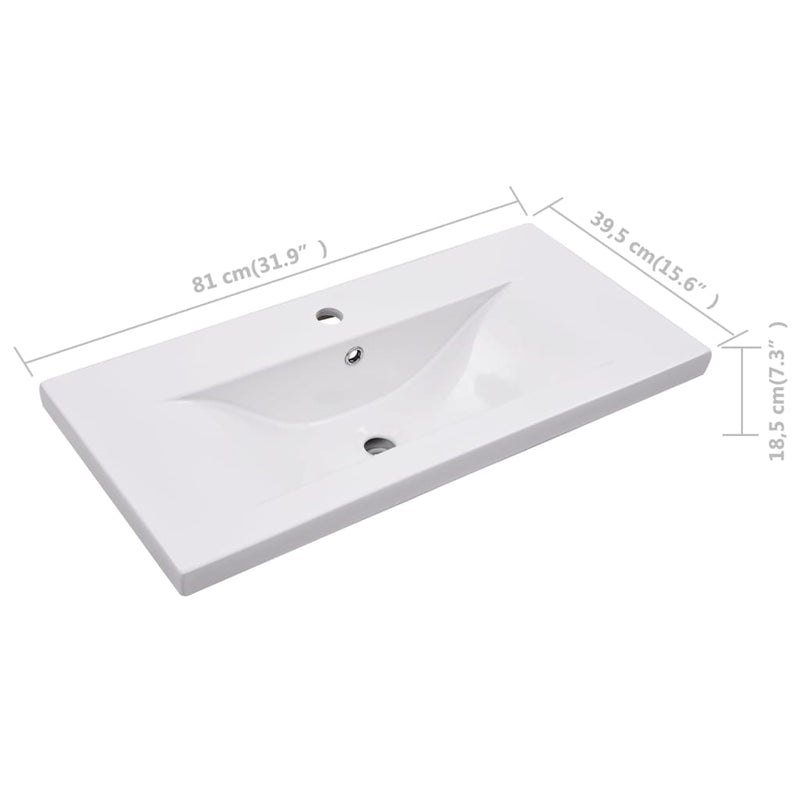 vidaXL fehér kerámia beépíthető mosdókagyló 81 x 39,5 x 18,5 cm