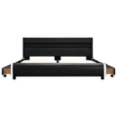 vidaXL fekete műbőr ágykeret LED csíkkal 140 x 200 cm