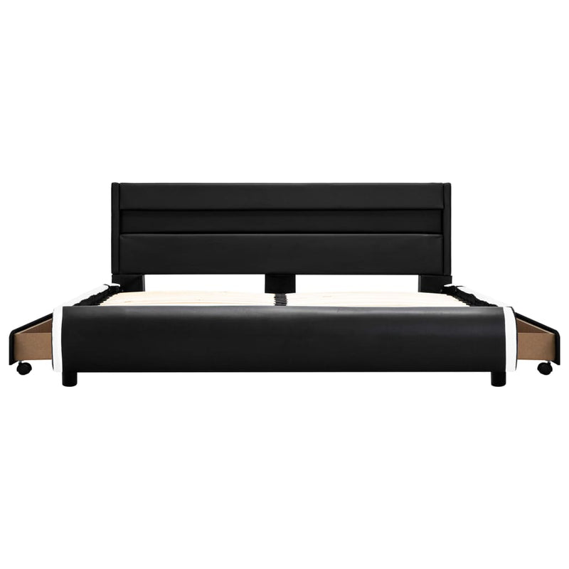 vidaXL fekete műbőr ágykeret LED csíkkal 140 x 200 cm