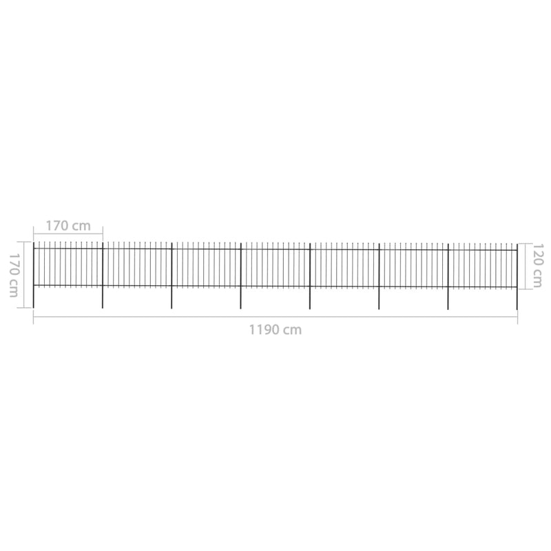 vidaXL fekete lándzsahegyes tetejű kerti acélkerítés 11,9 x 1,2 m