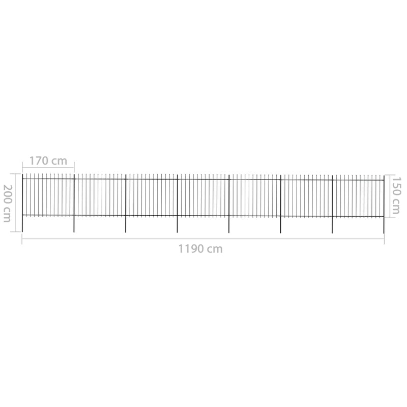 vidaXL fekete lándzsahegyes tetejű kerti acélkerítés 11,9 x 1,5 m