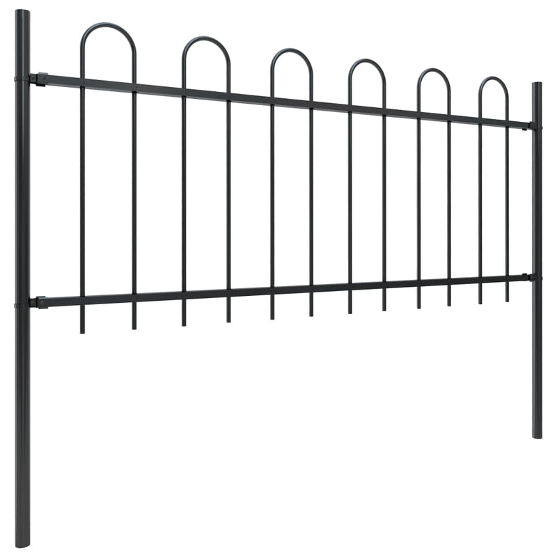 vidaXL fekete acélkerítés karikás tetejű 359 x 80 cm