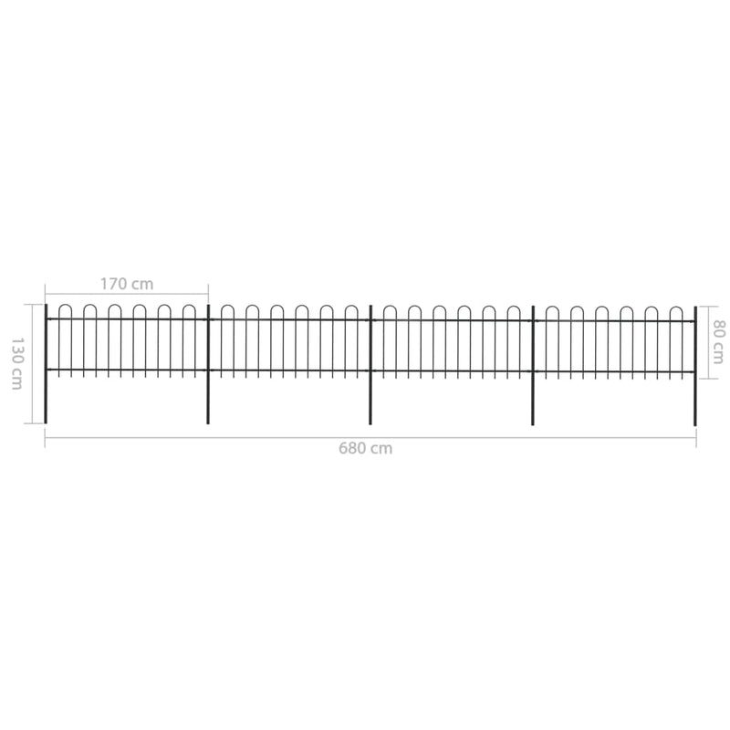 vidaXL fekete acélkerítés karikás tetejű 714,5 x 80 cm
