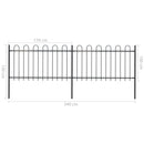 vidaXL fekete hajlított tetejű acélkerítés 3,4 x 1 m