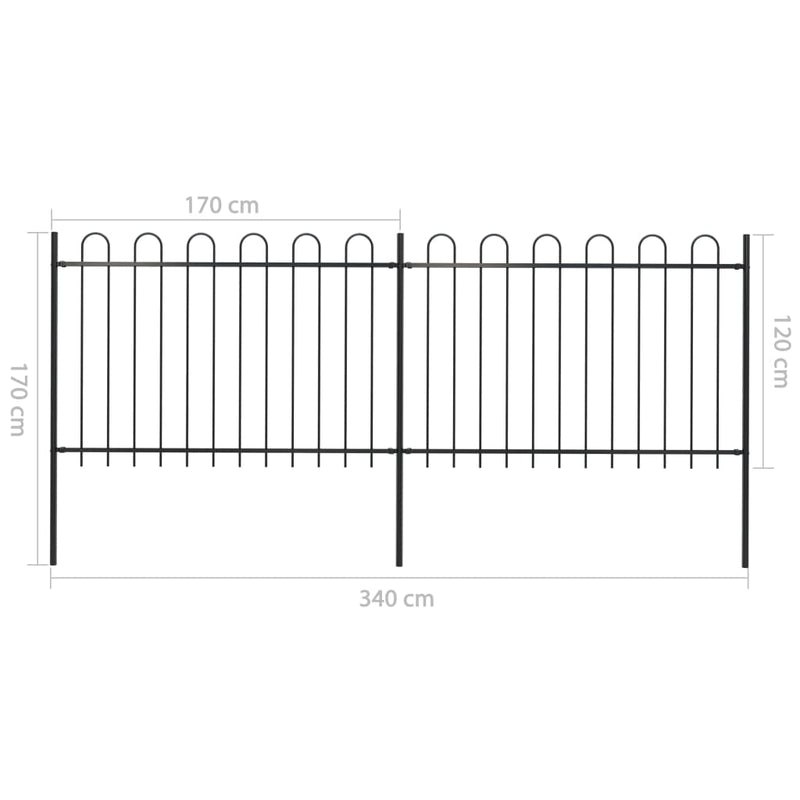 vidaXL fekete acélkerítés karikás tetejű 359 x 120 cm