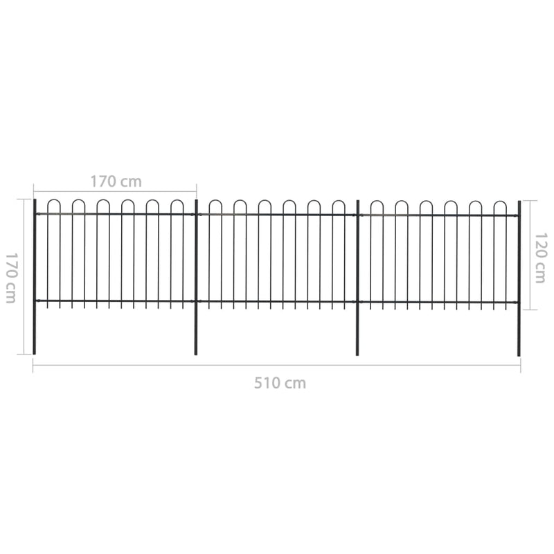 vidaXL fekete acélkerítés karikás tetejű 537 x 120 cm