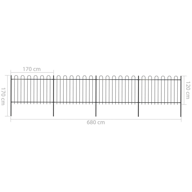 vidaXL fekete acélkerítés karikás tetejű 714,5 x 120 cm