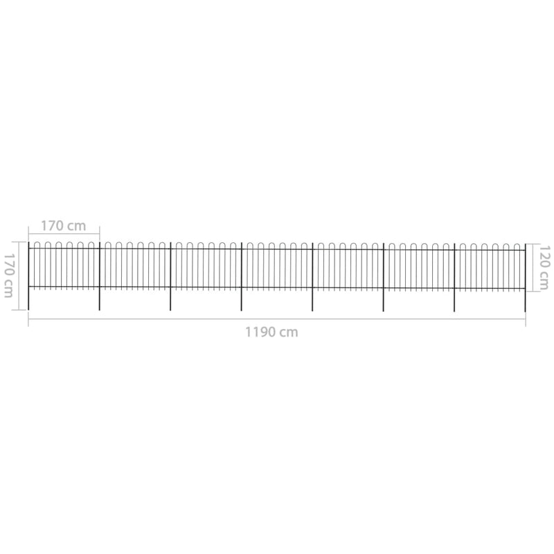 vidaXL fekete acélkerítés karimás tetejű 1248 x 120 cm