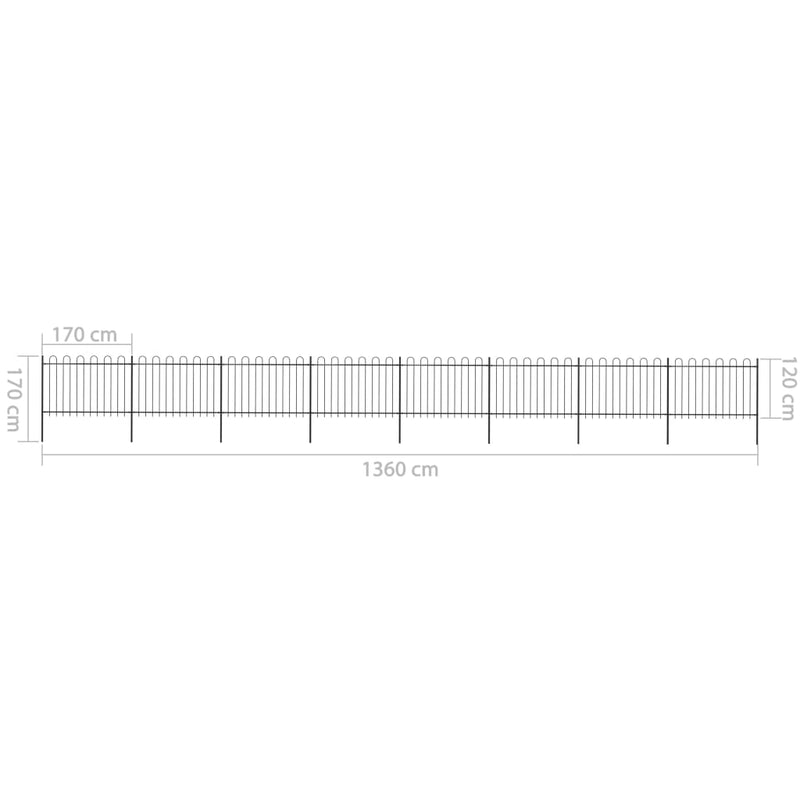vidaXL fekete acélkerítés karikás tetejű 1426 x 120 cm