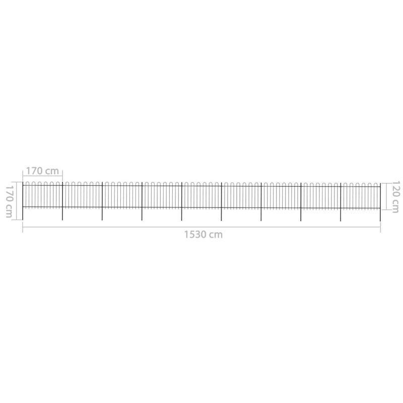 vidaXL fekete acélkerítés karikás tetejű 1603,5 x 120 cm