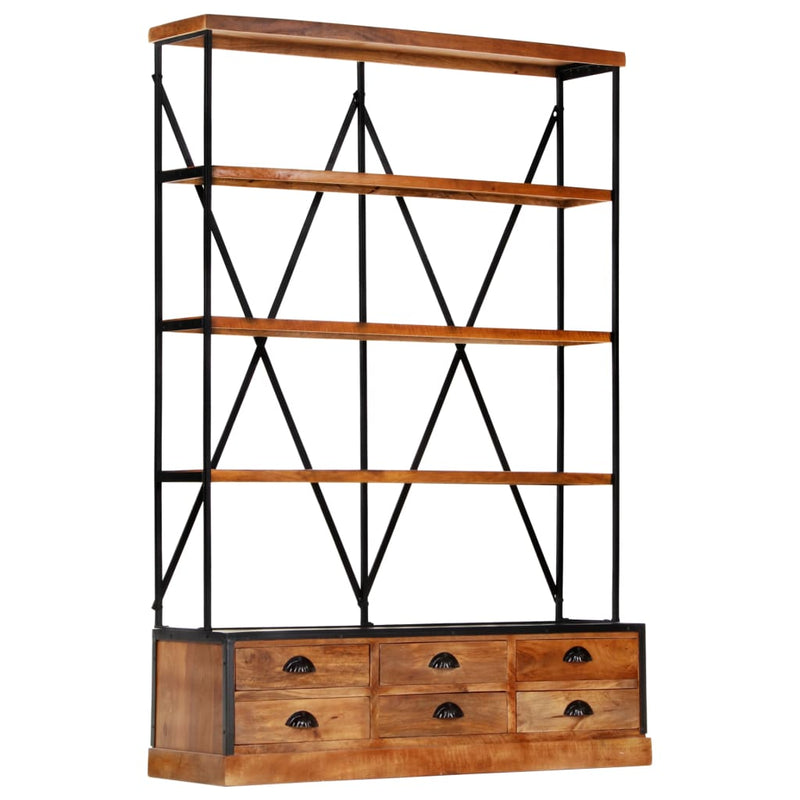 vidaXL 4-szintes tömör mangófa könyvespolc 6 fiókkal 122 x 36 x 181 cm
