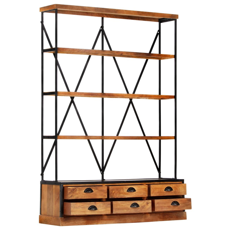 vidaXL 4-szintes tömör mangófa könyvespolc 6 fiókkal 122 x 36 x 181 cm