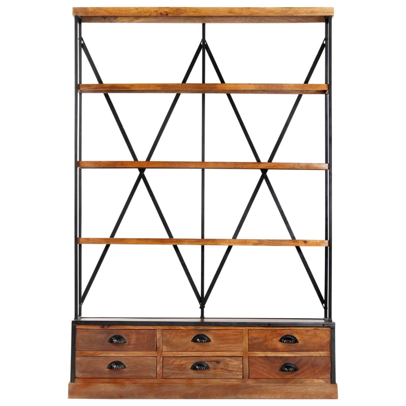 vidaXL 4-szintes tömör mangófa könyvespolc 6 fiókkal 122 x 36 x 181 cm
