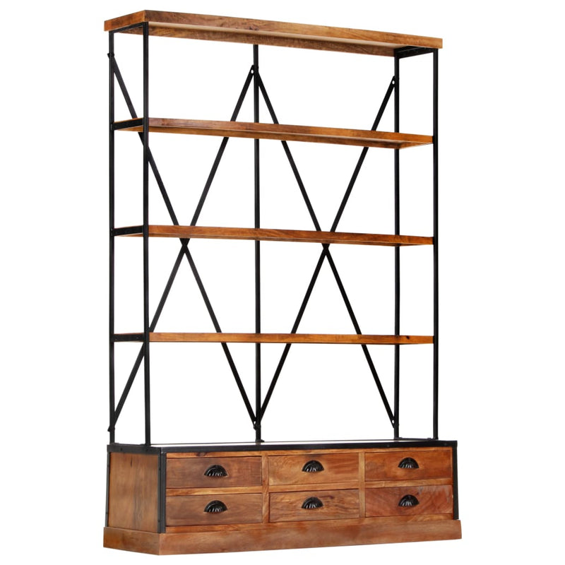 vidaXL 4-szintes tömör mangófa könyvespolc 6 fiókkal 122 x 36 x 181 cm