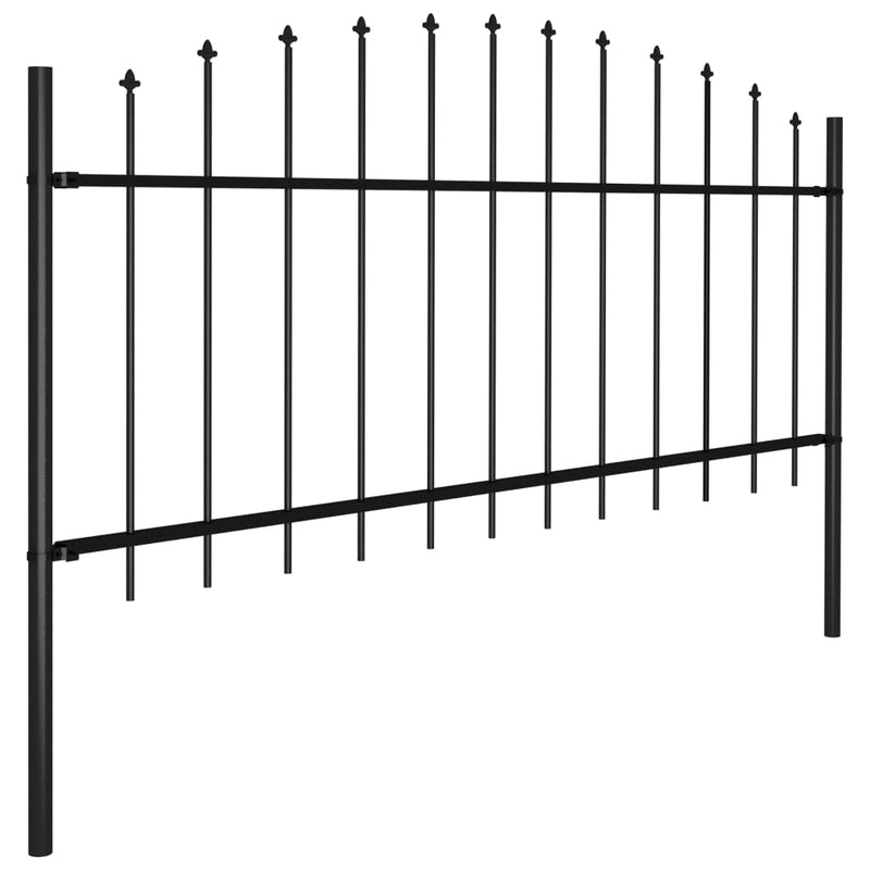 vidaXL fekete lándzsahegy tetejű acélkerítés (0,5-0,75) x 3,4 m