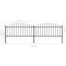 vidaXL fekete lándzsahegy tetejű acélkerítés (0,5-0,75) x 3,4 m