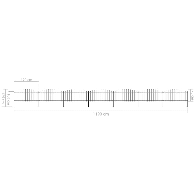 vidaXL fekete lándzsahegy tetejű acélkerítés (0,5-0,75) x 11,9 m