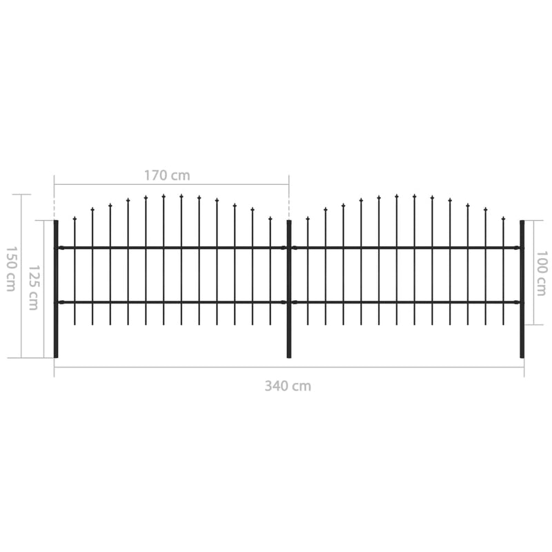 vidaXL fekete acél kerti kerítés lándzsás tetejű 359 x 100 cm