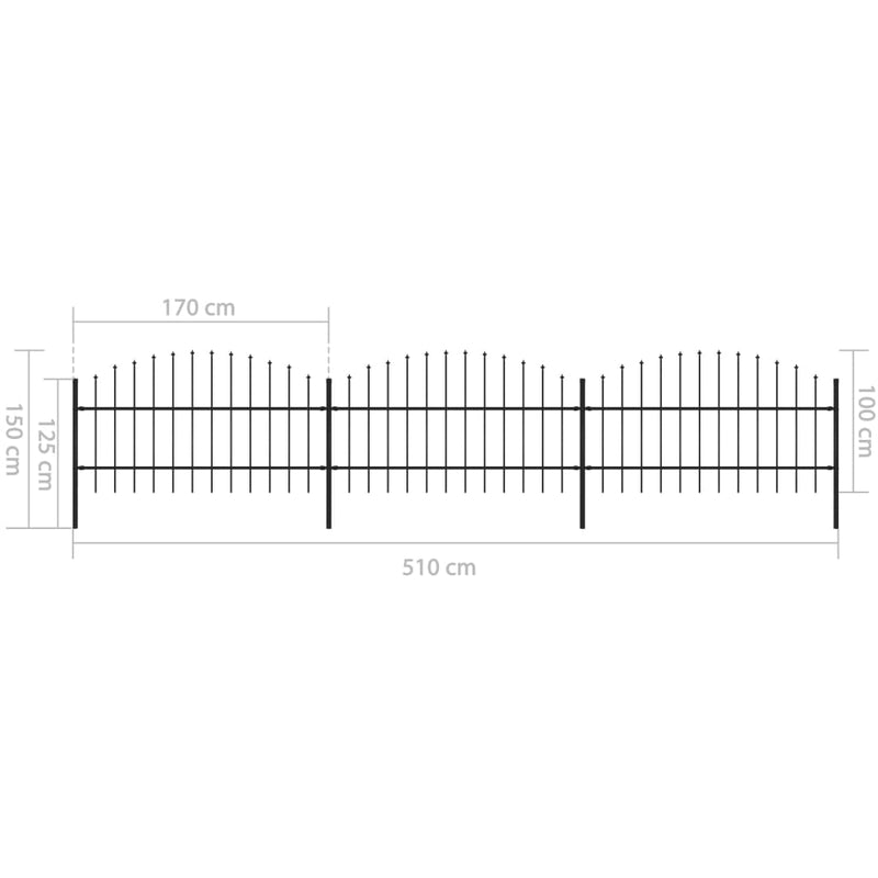 vidaXL fekete acélkerítés lándzsás tetejű 537 x 100 cm