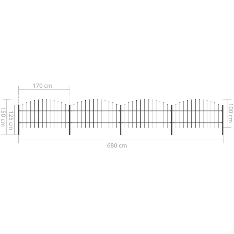 vidaXL fekete acélkerítés lándzsás tetejű 714,5 x 100 cm