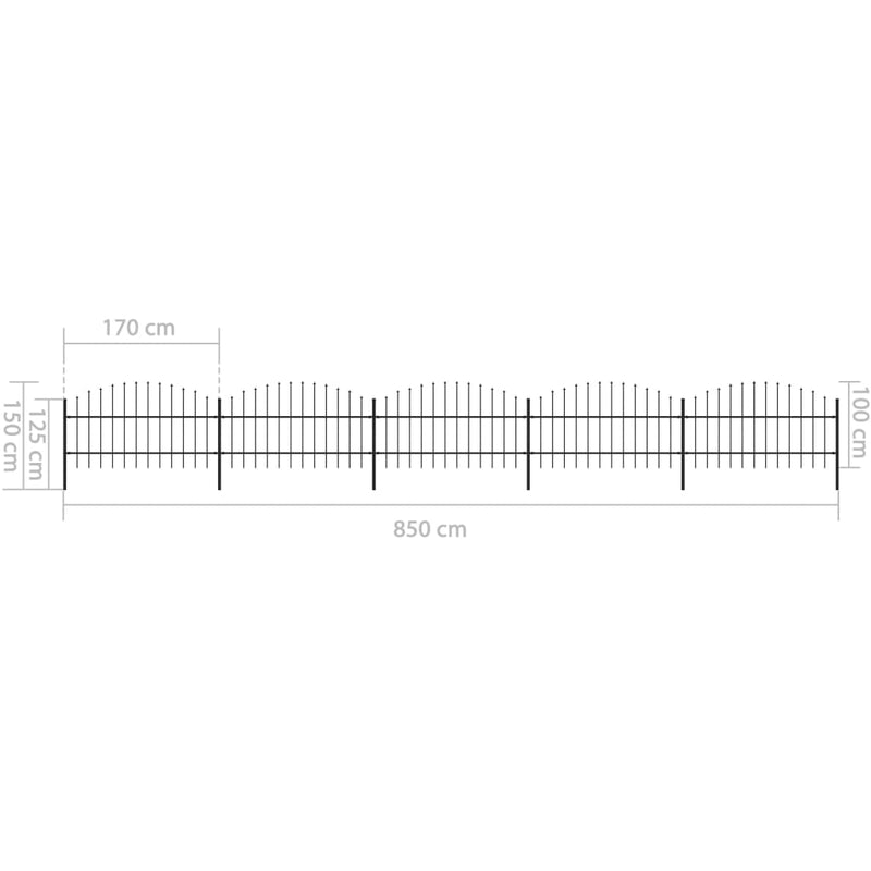 vidaXL fekete acélkerítés lándzsás tetejű szegéllyel 892,5 x 100 cm