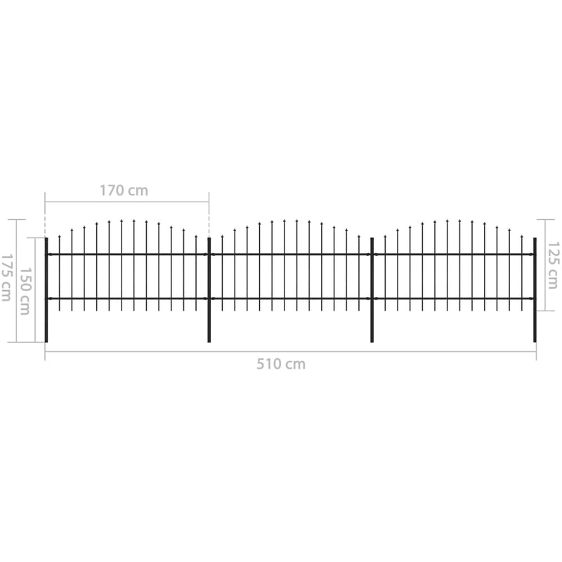 vidaXL fekete acélkerítés lándzsás tetejű 537 x 125 cm