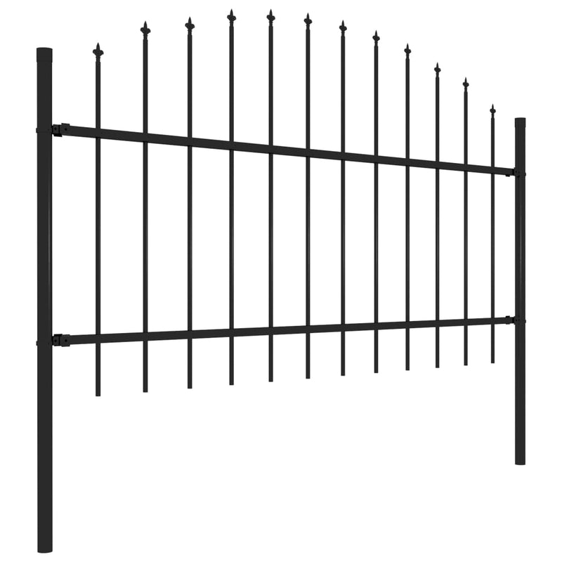 vidaXL fekete acélkerítés lándzsás tetejű szegéllyel 1070 x 125 cm