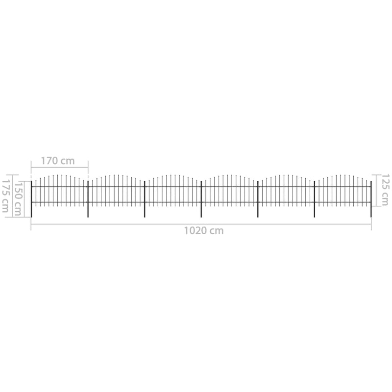 vidaXL fekete acélkerítés lándzsás tetejű szegéllyel 1070 x 125 cm