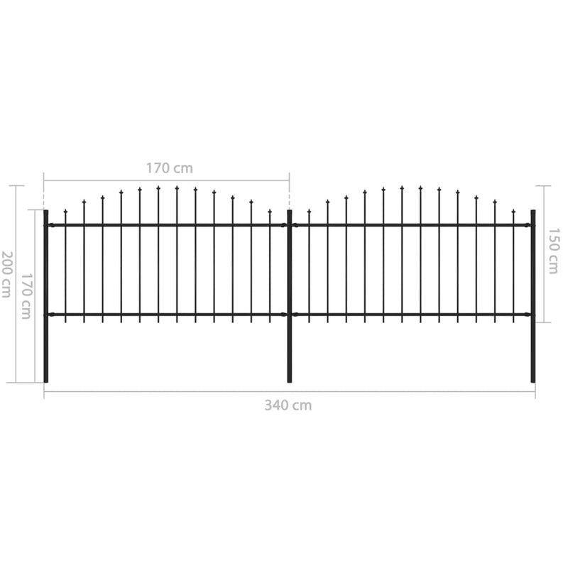 vidaXL fekete acél kerti kerítés lándzsás tetejű 359 x 150 cm