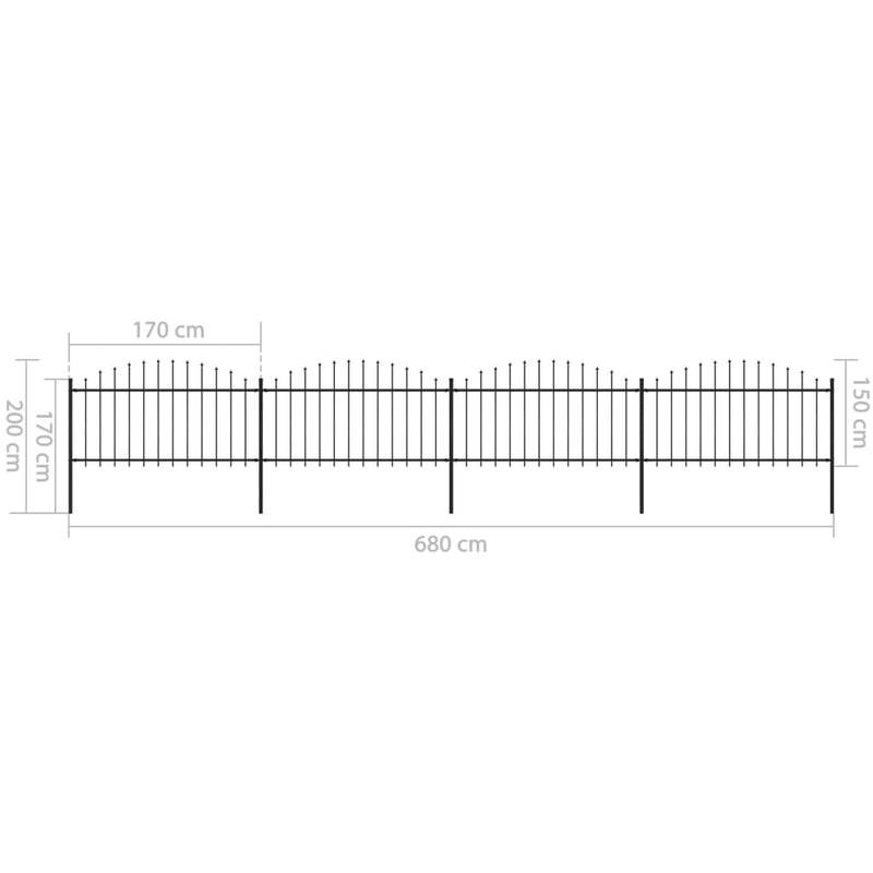 vidaXL fekete acélkerítés lándzsás tetejű 714,5 x 150 cm