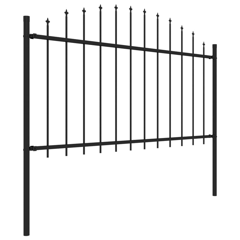 vidaXL fekete acélkerítés lándzsás tetejű szegéllyel 892,5 x 150 cm