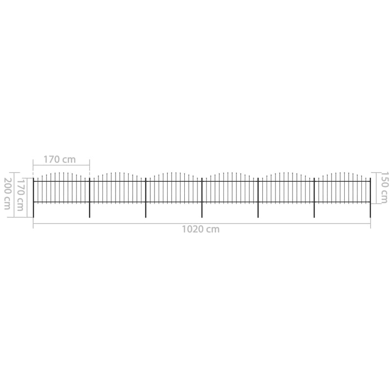vidaXL fekete acél kerti kerítés lándzsás tetejű 1070 x 150 cm