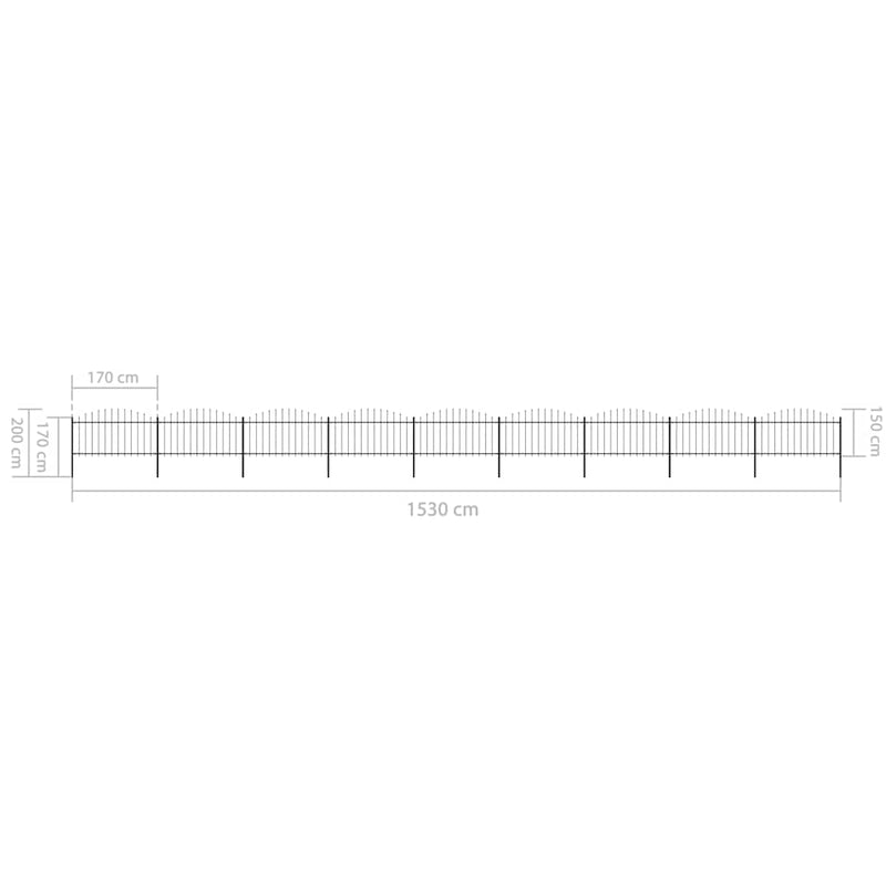vidaXL fekete acél kerti kerítés lándzsás tetejű 1603,5 x 150 cm