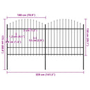 vidaXL fekete acélkerítés lándzsás tetejű szegéllyel 359 x 175 cm