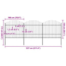 vidaXL fekete acélkerítés lándzsás tetejű 537 x 175 cm