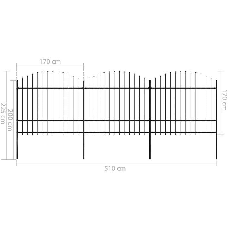 vidaXL fekete acélkerítés lándzsás tetejű 537 x 175 cm