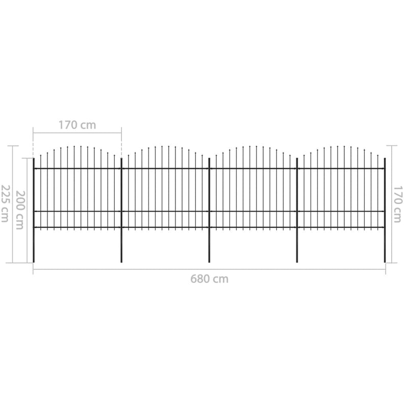vidaXL fekete acélkerítés lándzsás tetejű 714,5 x 175 cm