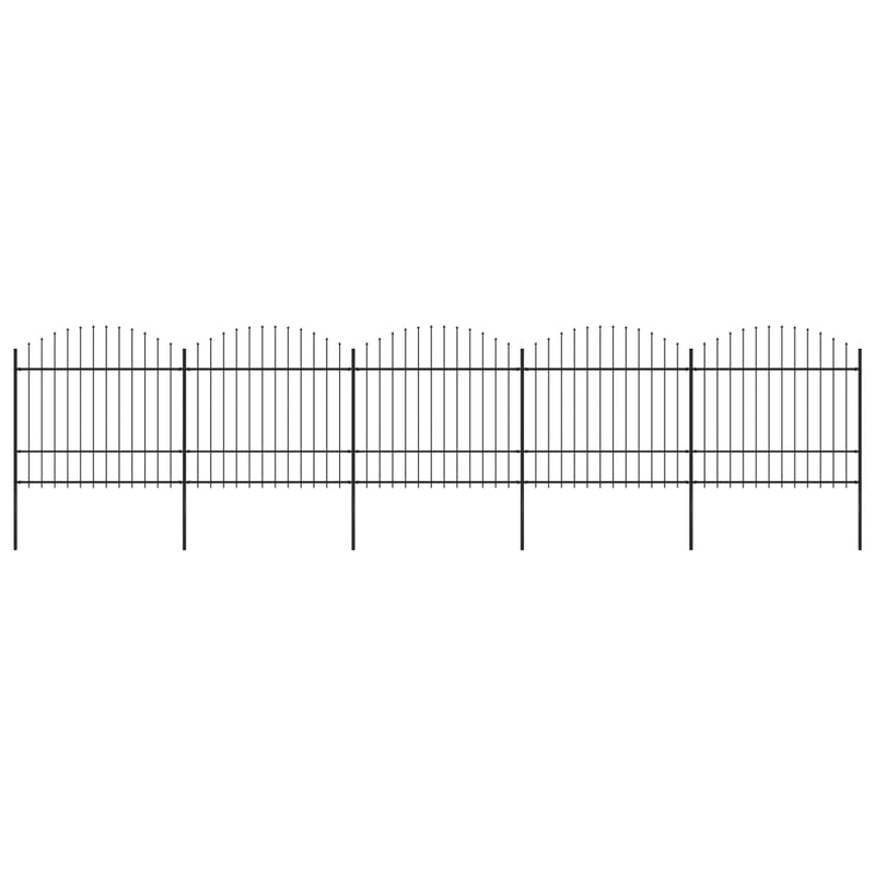 vidaXL fekete acélkerítés lándzsás tetejű szegéllyel 892,5 x 175 cm