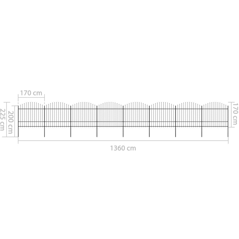 vidaXL fekete acélkerítés lándzsás tetejű szegéllyel 1426 x 175 cm