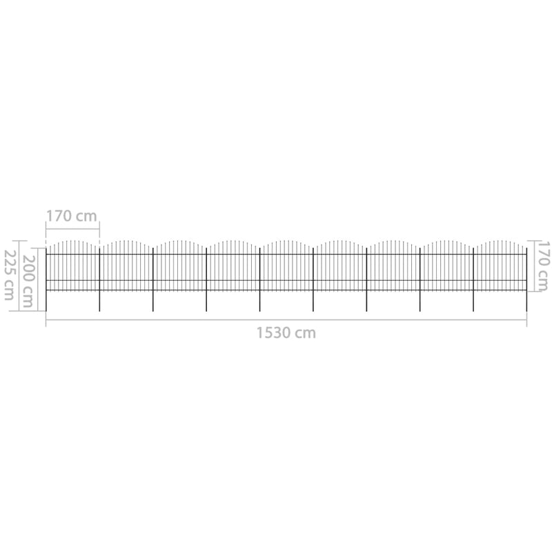vidaXL fekete lándzsahegy tetejű acélkerítés (1,5-1,75) x 15,3 m
